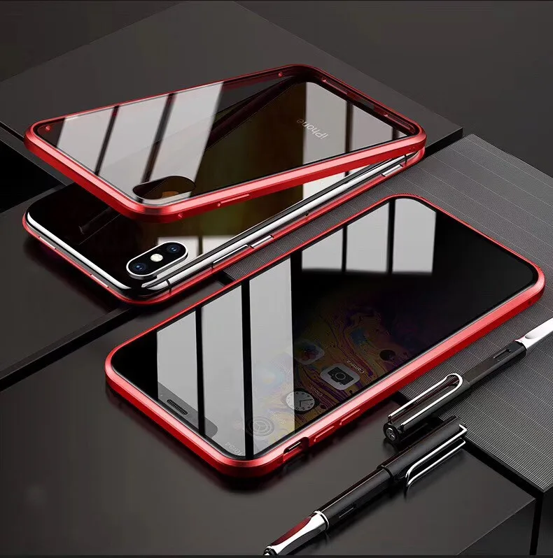 Магнитный защитное закаленное пленка для iPhone XR Xs Max X 8 7 Plus чехол Анти-шпион 360 градусов полный Магнитная Крышка передняя и задняя Стекло