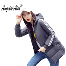 2017 Women Winter Stripe Jacket Warm Overcoat Hooded Parka Jaqueta Feminina Slim Long Cotton-padded Parkas