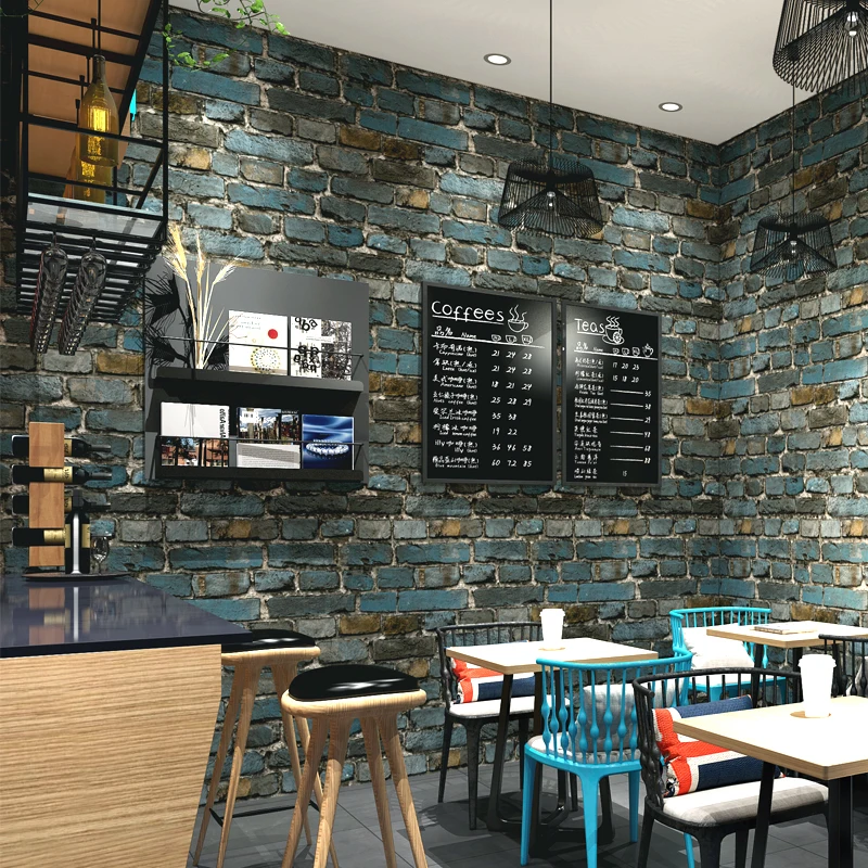 Chinese Brick Wall Papers Home Decor Vintage Blue Red Wallpaper
