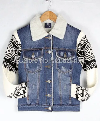 Женское джинсовое пальто 2017 зимняя модная утепленная флисовая овечья шерсть