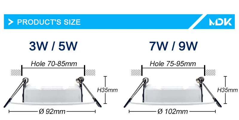 LED White Downlight Lamps waterproof 5W 9W 12W 15W 18W AC 220V 230V Built-in drive Led Down light Lamp