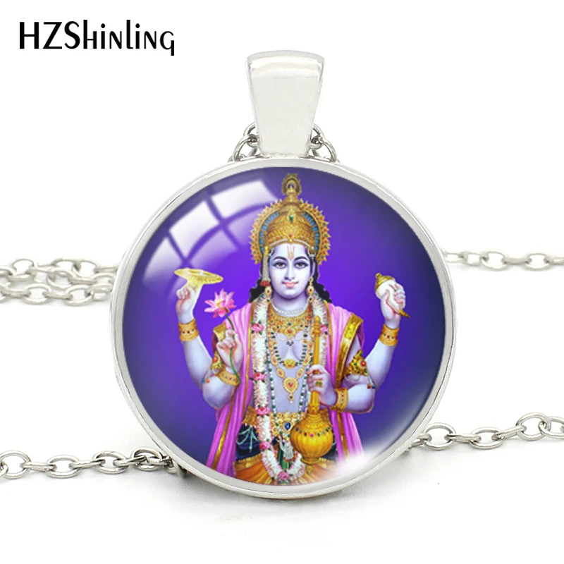 

2019 India Religion Necklace God Brahma Lord Shiva Vishnu Glass Cabochon Pendant Necklaces Religion Jewelry for Women Men