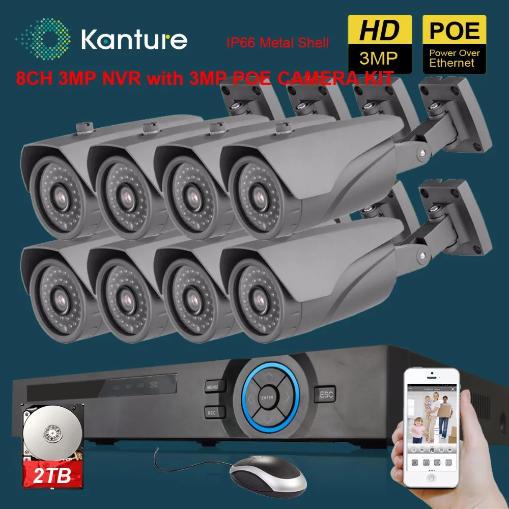 Kanture CCTV 8ch 3mp сетевой безопасности водонепроницаемый POE IP Камера 8-канальный PoE NVR