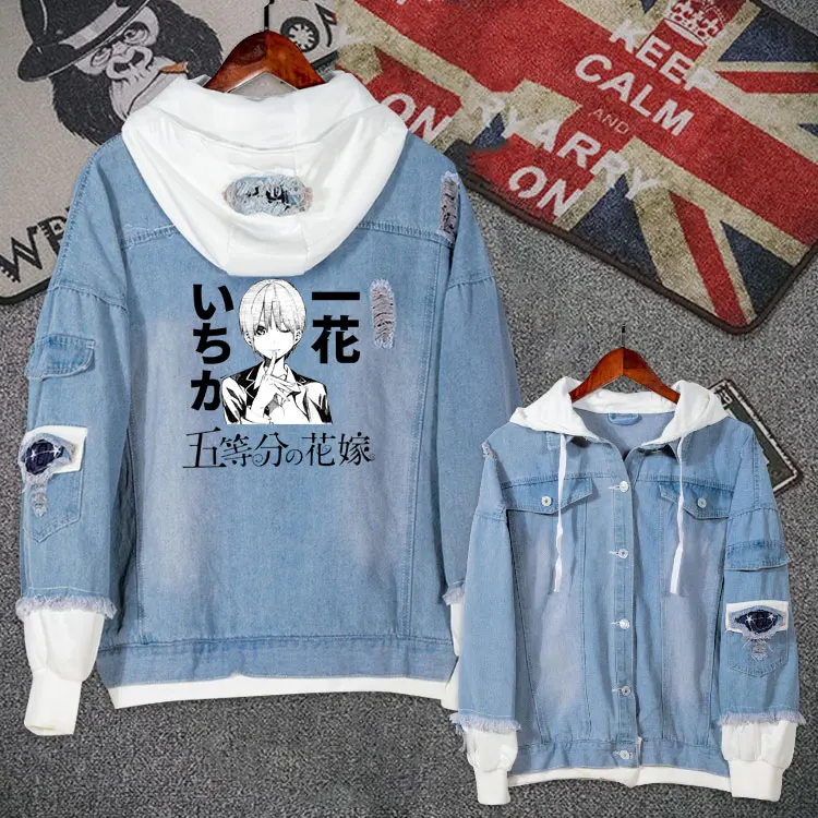 

Anime Jeans Coat Go-Toubun no Hanayome Cosplay Casual Jacket Spring Autumn Hooded Sweatshirt Denim Tops Unisex Outwear