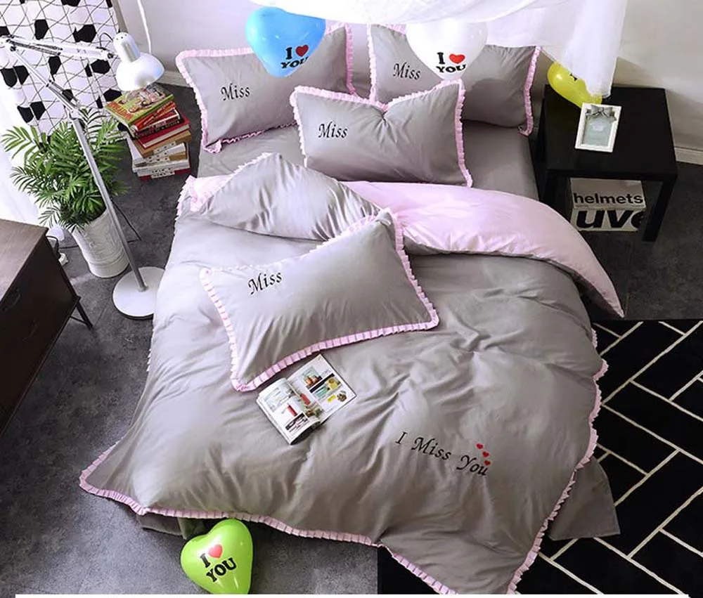 Gray green 4pcs Bedding Set twin full queen king size ...