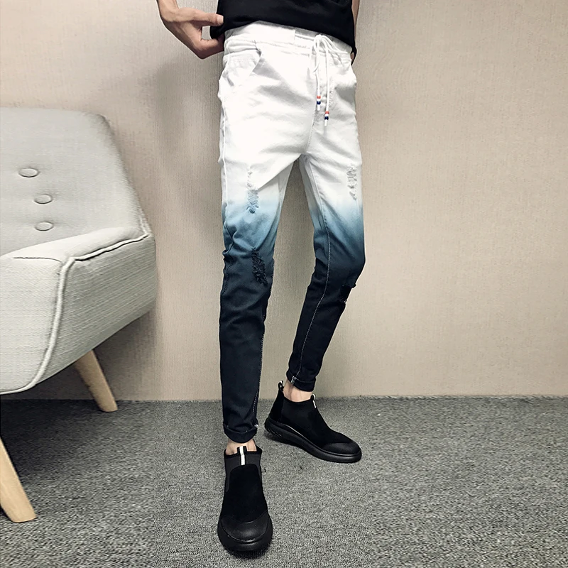 2019 Summer Jeans Men Gradient Color Streetwear Men Jeans Slim Fit Casual Skinny Jeans Men All Match Comfortable Trousers Men