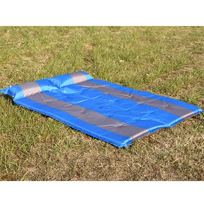Открытый надувной коврик для кемпинга с подушкой Самонадувающийся коврик для палатки соединяемый спальный коврик двойной 2 человек Подушка кровать матрас - Цвет: blue with grey