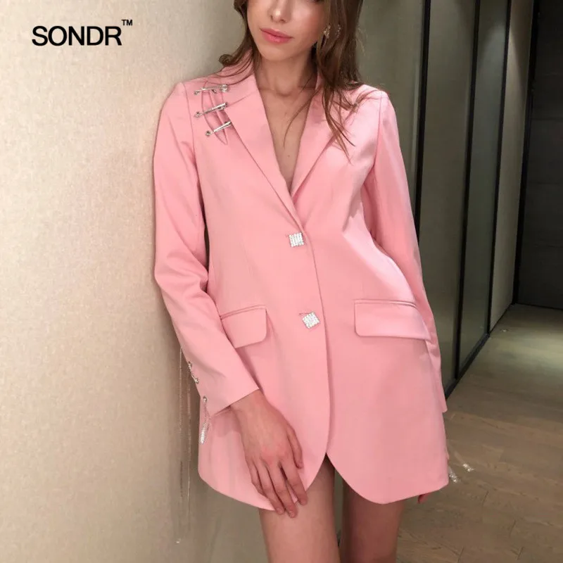 SONDR  Spring Diamond Tassel Patchwork Women Blazer Lapel Long Sleeve Big Size Female Clothing 2019 Fashion Casual New