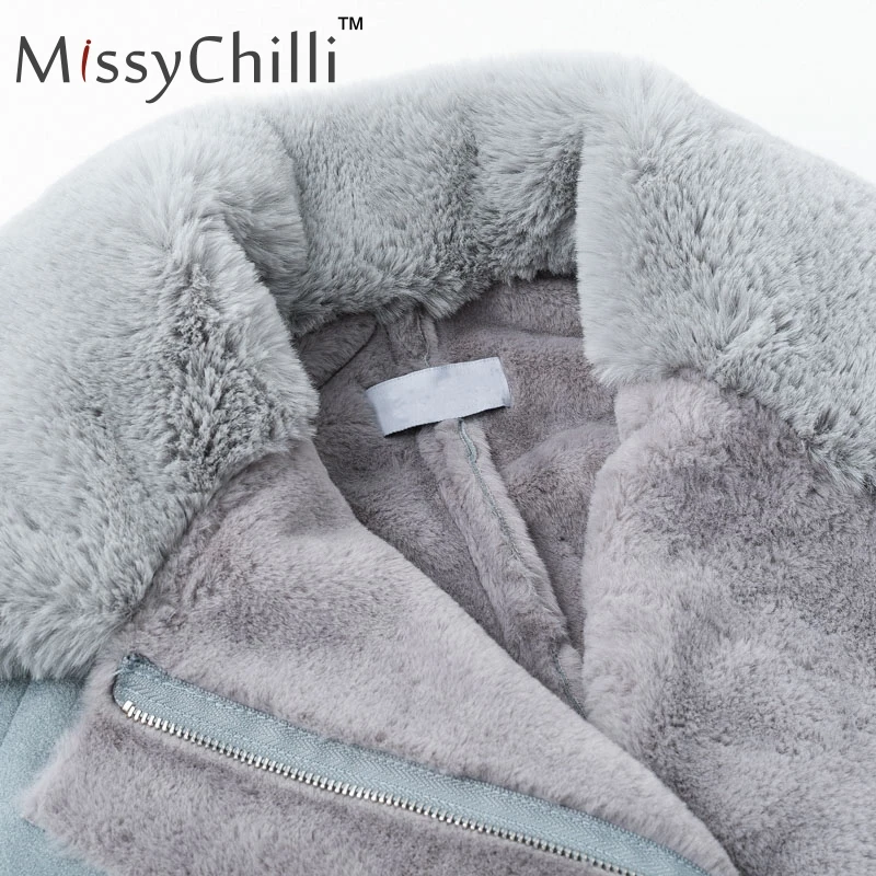MissyChilli Faux fur patchwork leather suede coat Women summer casual chic spring zipper coat female fluffy teddy coat outwear