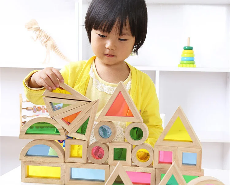 Детские игрушки 24 шт. Геометрическая сборка акриловые блоки Супер Популярные творческие радужные строительные блоки деревянные развивающие игрушки подарки