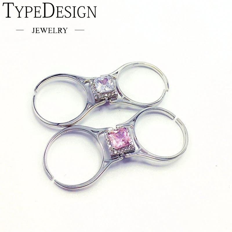 

3 Colors INS Vibrato, Open Folding Flip Immediately Change Two Color Rings Female Korean Two Pink And White Crystal Lady's Rings