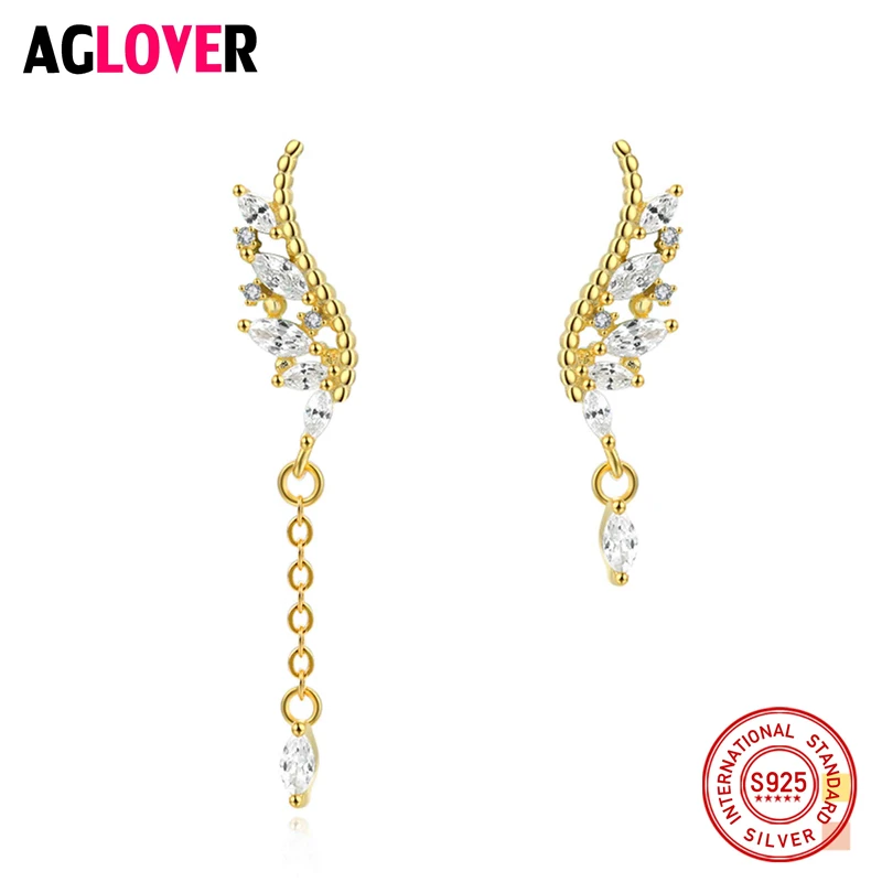 

2019 Solid 925 Sterling Silver 24K/Rose Gold Color AAA Zircon Crystal Fashion Stud Earrings For Women Wedding Jewelry