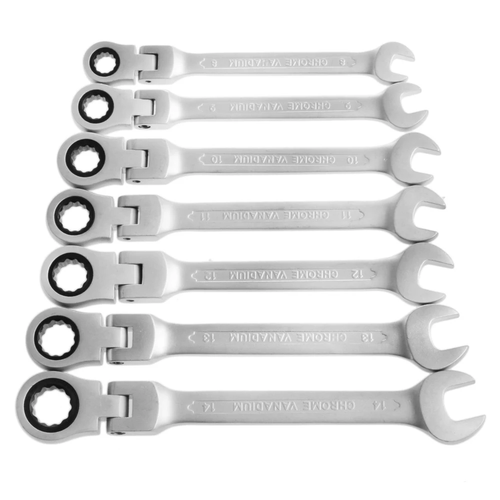 

8-14mm Chromed Gear Spanner Flexible Head Combination Ratcheting Action Wrench Drop Ship