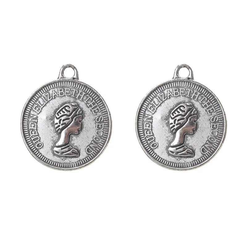 

10pcs/lot 23*20mm Coin Charms Antique Tibetan Silver Pendant Keychain Necklace Diy Jewelry Accessories Pendant