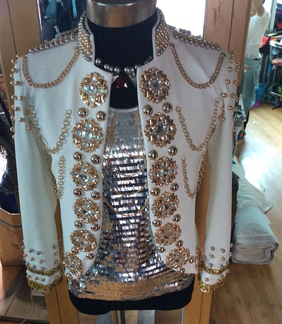 Handmade Plus size Men's Royal Rhinestone Slim Suit Jacket