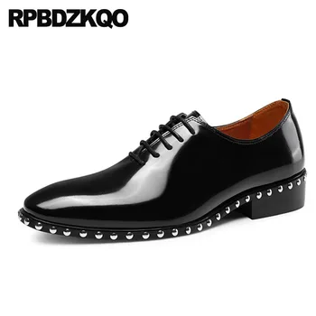 

pointed toe european big size party deluxe men black patent leather dress shoes italian rivet wedding oxfords Italy 11 stud hot