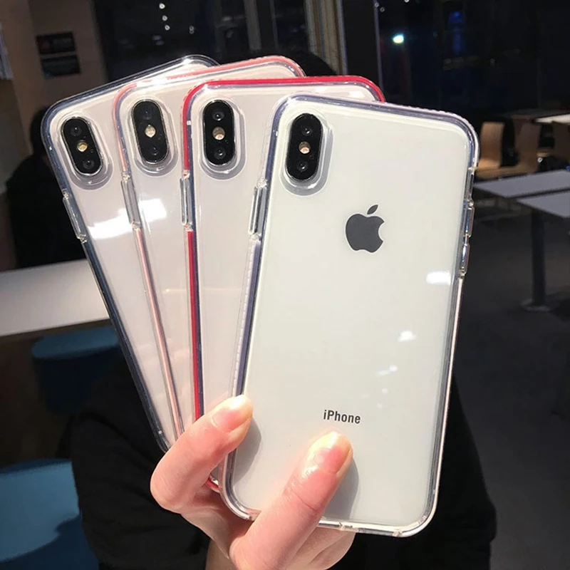 

Drop-Proof Soft Clear Case Cover for iphone 11 Pro MAX XR X XS MAX 6 6s 7 8 Plus Dual Colors Layers Protective Silicone Shell