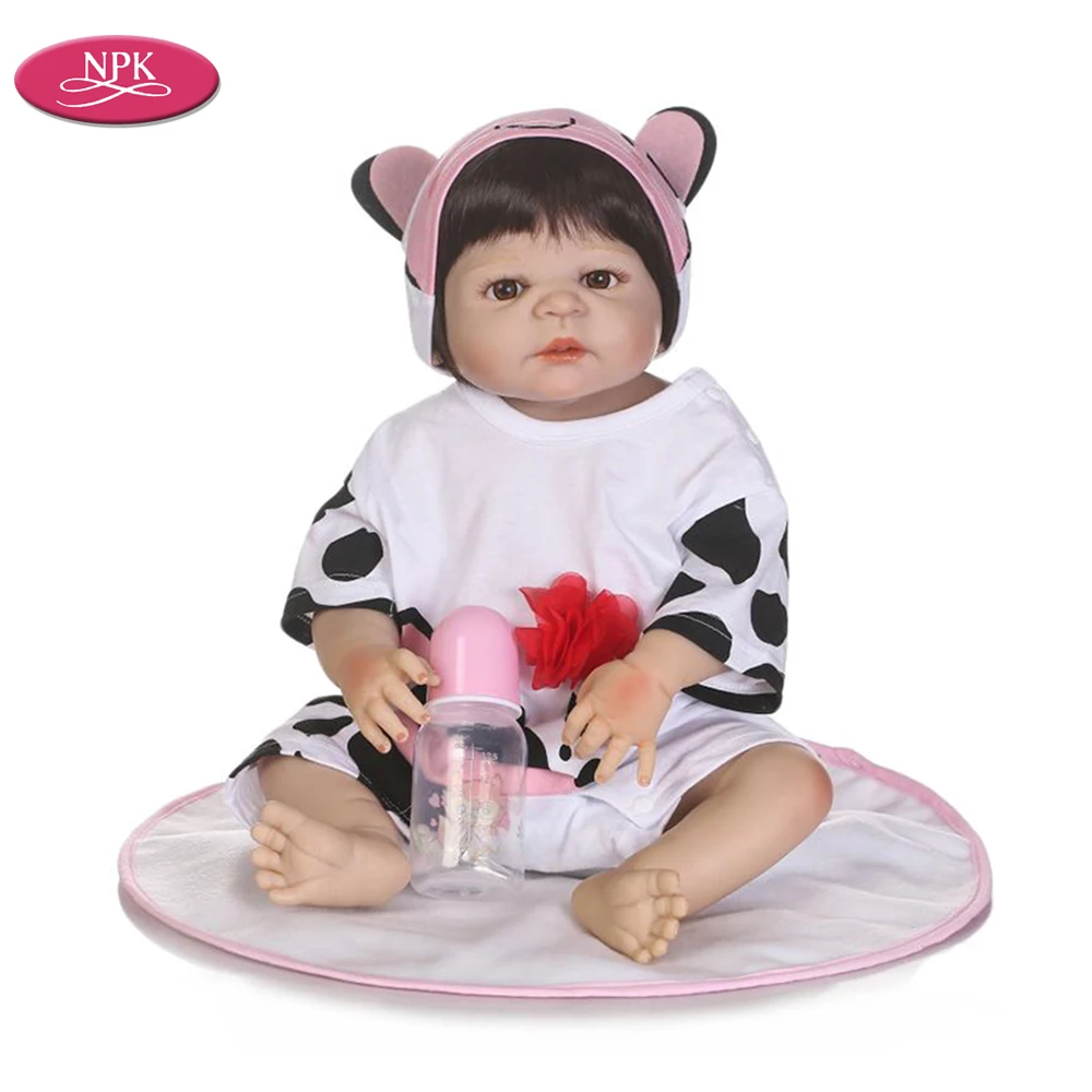 

NPK Full Silicone Alive Baby Reborn Doll Super Realistic Girls Boneca 23 inch Lifelike Children Play House Bath Toys Toddle Gift