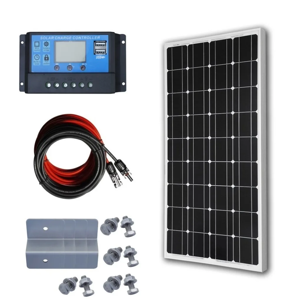 

DC-HOUSE 12 Volt 100 Watt Monocrystalline Solar Panel Kit for 12V Off Grid Battery Charging