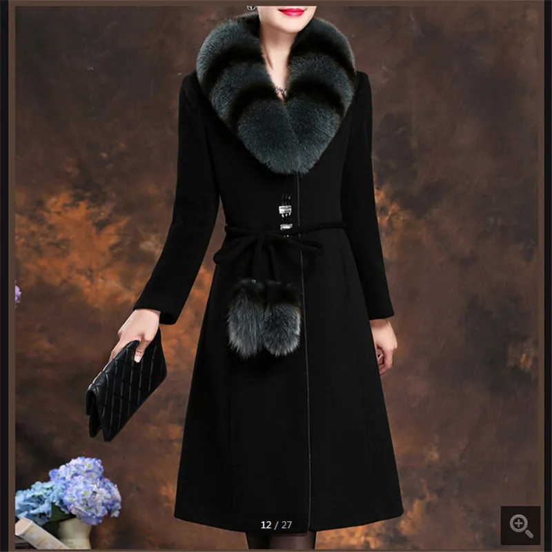 

High-grade Cashmere coat Women Winter coat Big yards True fur collar Pure color High quality Cashmere Parka BN137