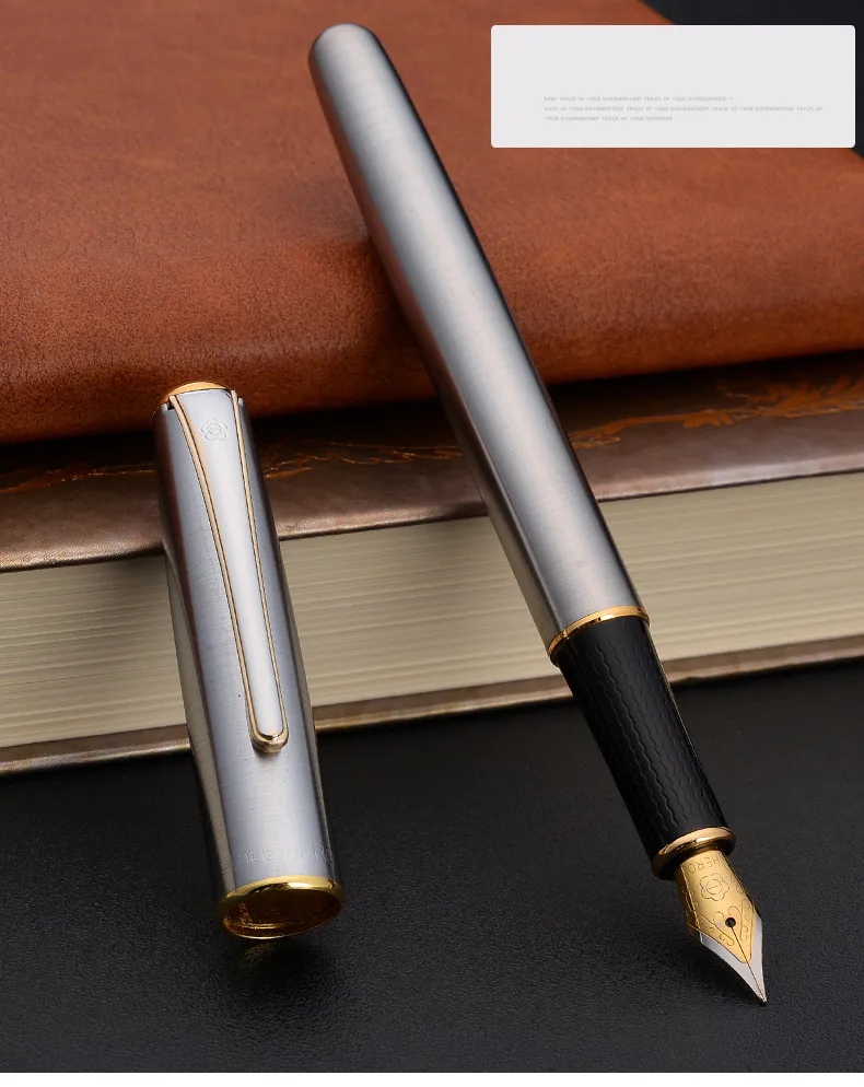Перьевая ручка из нержавеющей стали с классическим дизайном и серебряным перьевым наконечником HERO