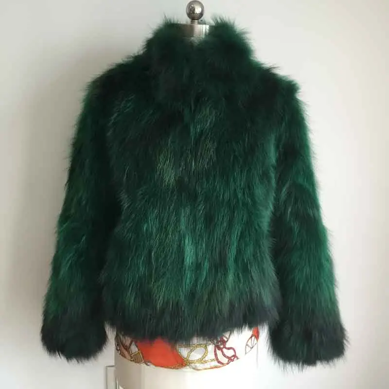 Пальто из натурального меха енота, воротник Мандарин, натуральный мех енота, куртка, стандартный воротник, меховое пальто, большой размер, TSR3 - Цвет: Mogreen