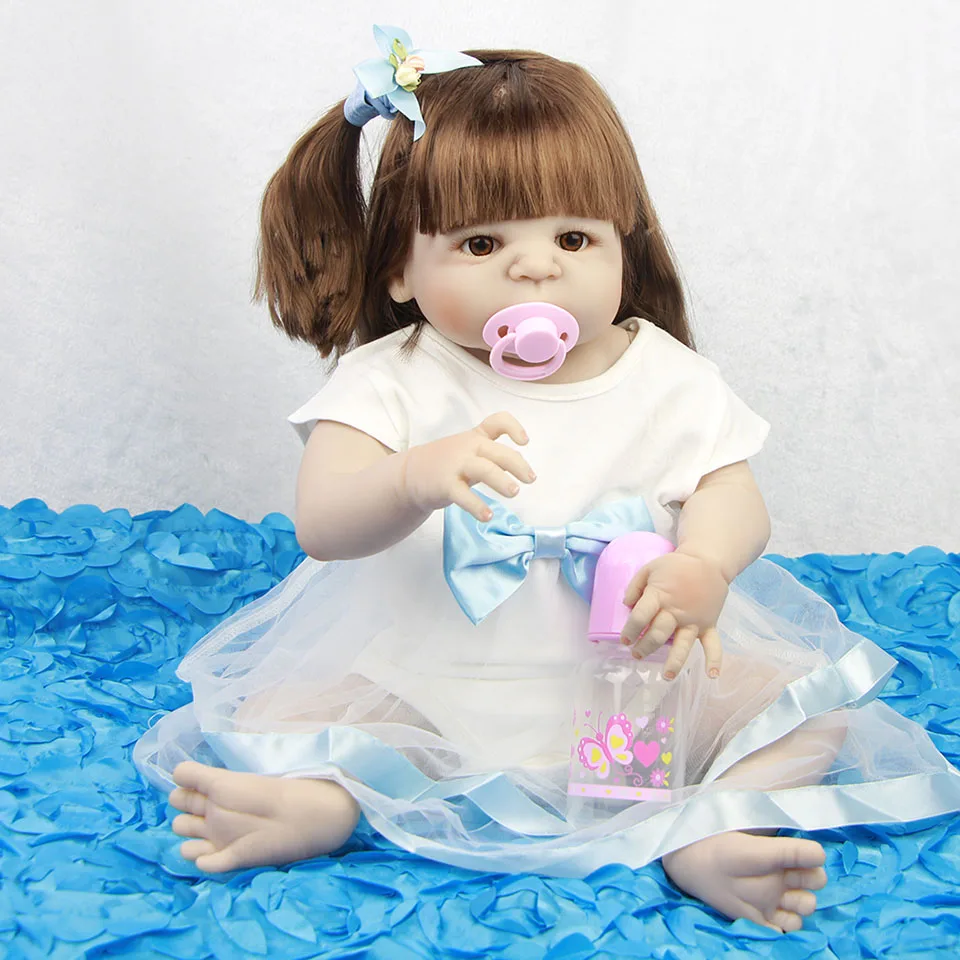 

23" Full Silicone Reborn Girl Baby Doll Toy Lifelike modeling doll infant dolls baby dolls play house bonecas pink lol princess