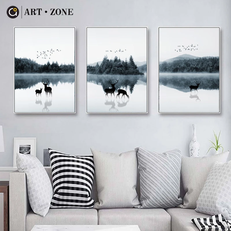 

ART ZONE Canvas Painting Landscape Cattle Posters 3D HD Print Wall Art Canvas Painting Cow Wall Pictures Living Room Decoration