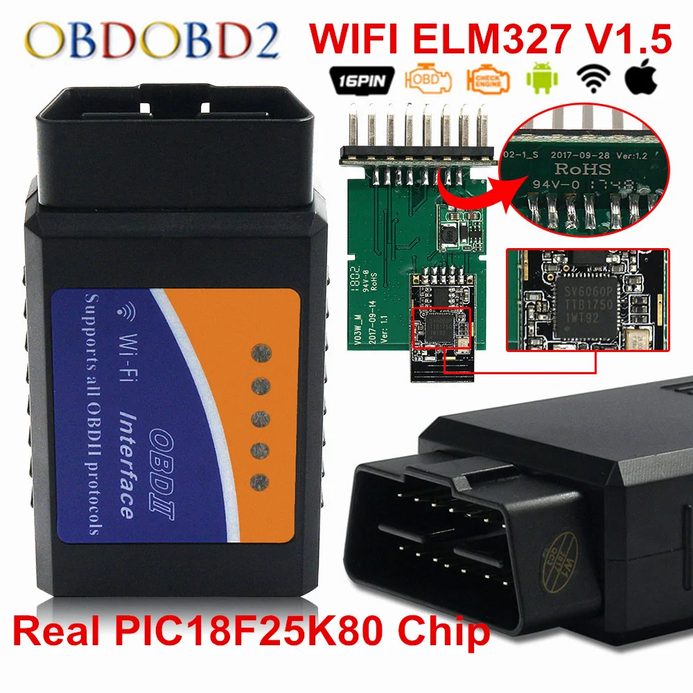 geboorte Het hotel amusement PIC18F25K80 ELM 327 OBD II WIFI Code Reader ELM327 V1.5 WI FI 25K80 Chip  OBD2 Diagnose Scanner Voor IOS Android windows Systemen|elm327 wifi|elm327  wifi v1.5mini elm327 wifi - AliExpress