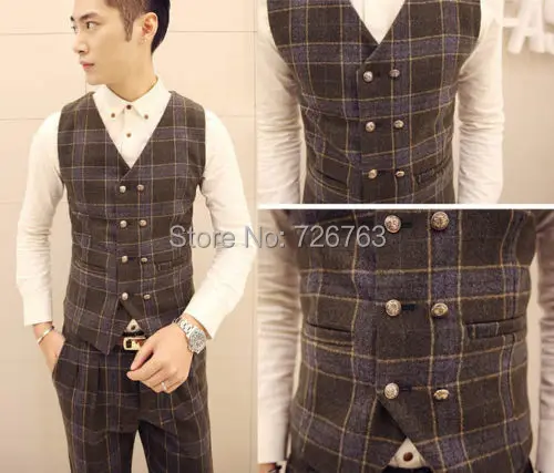 New Men s font b Tartan b font Check Double Breasted Fine Skinny Fit Winter Warm