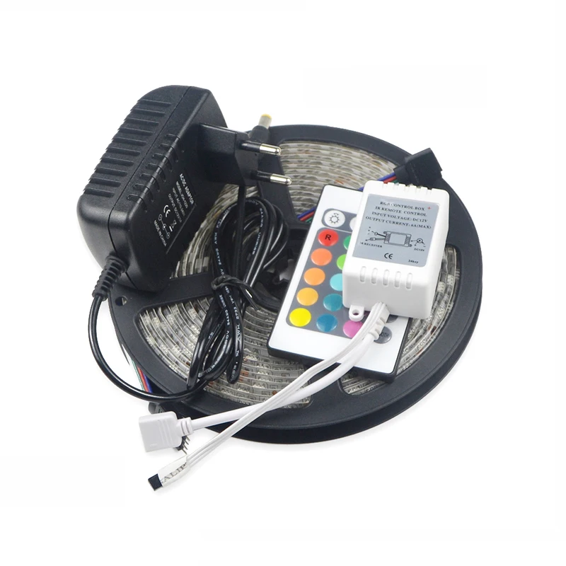 

Waterproof 12V 5M Flexible 5050 SMD RGB LED Strip Light / 24 Key Remoter Controller / 3A Power Adapter Tape lamp Home Decor