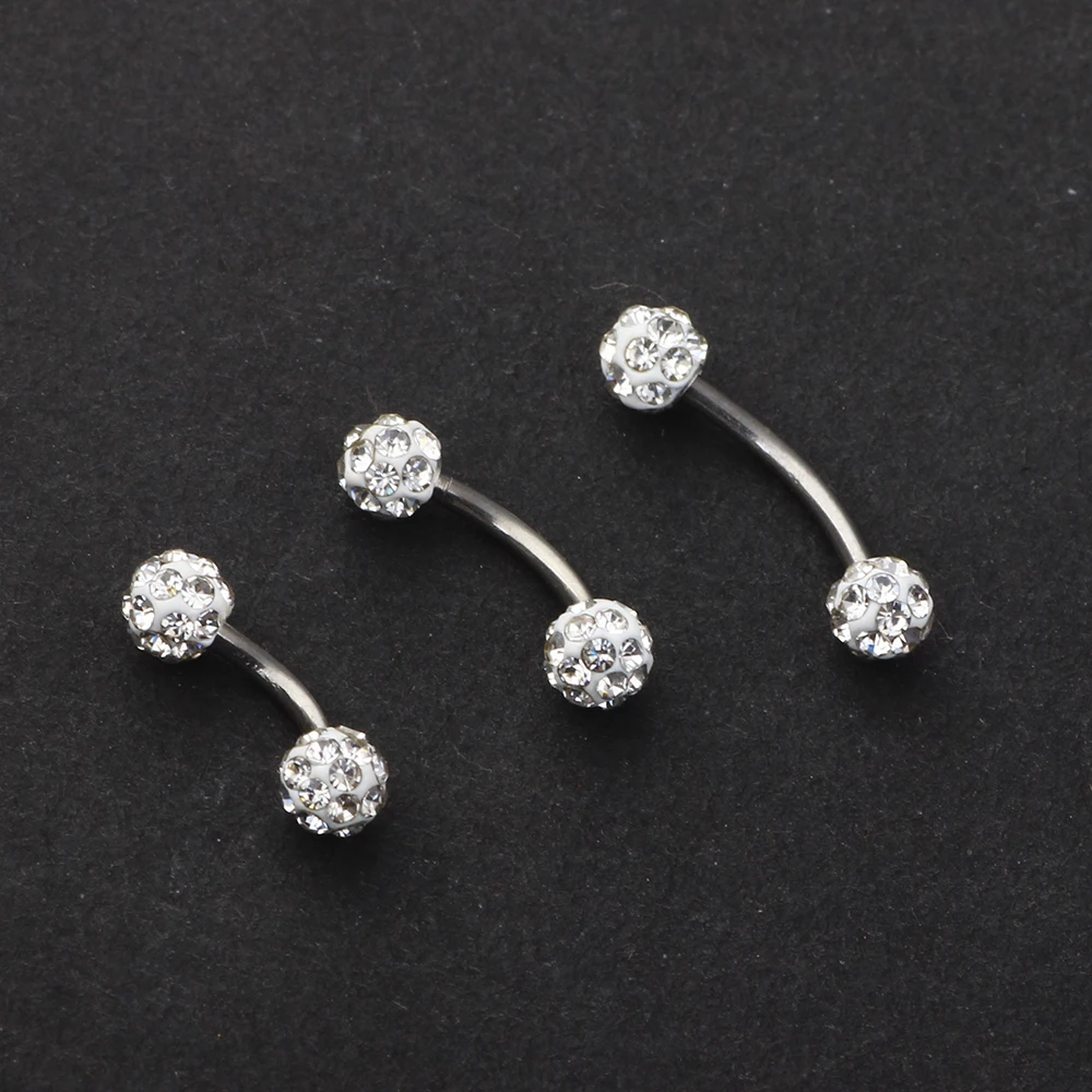 JUNLOWPY 16g Stainless Crystal Balls Eyebrow Barbell Piercing Ring Curved Bar Eyebrow Ring Pircing Fashion Body Jewelry 6/8/10mm