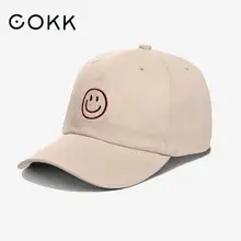 COKK, бейсбольная кепка с вышитым улыбающимся лицом, женские летние шапки, Снэпбэк Кепка, Мужская Уличная солнцезащитная Кепка для папы, женская мужская Кепка