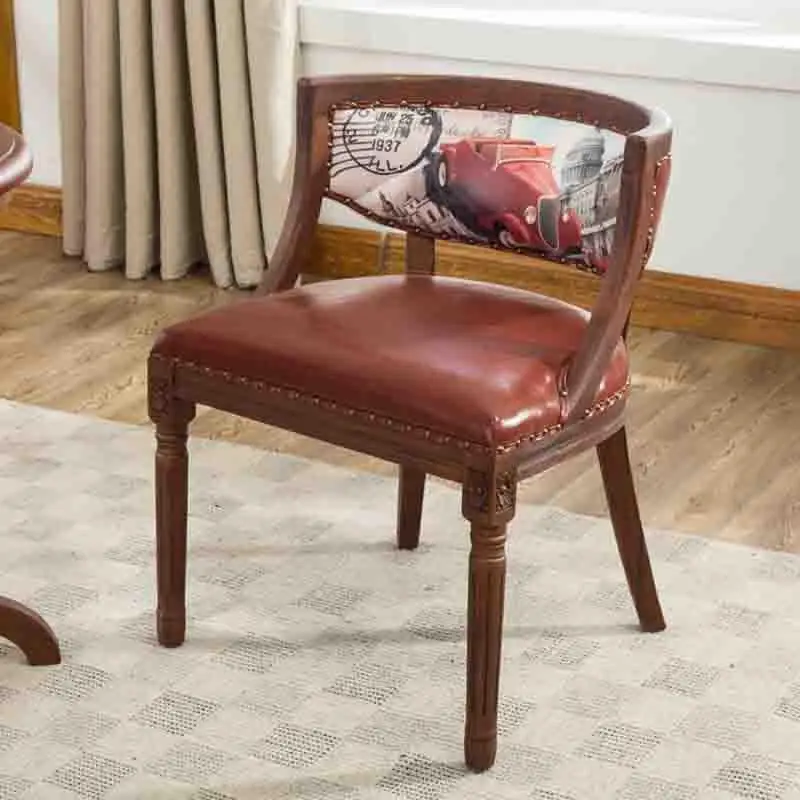 Американский кантри обеденный стул Европейский ретро старый кожаный ткань обеденный стул твердой древесины антикварный книжный стул кофе стул для отдыха - Цвет: style 24