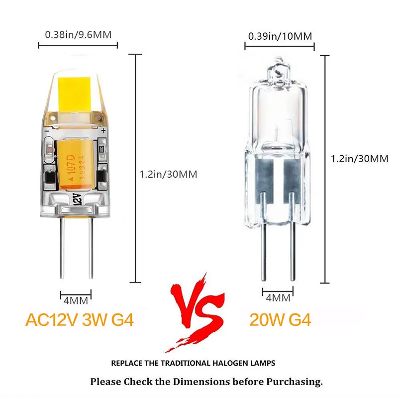 6 шт./лот G4 Светодиодный светильник AC/DC затемнение 12 В 3W COB лампы заменить галогенные прожекторы люстры с подсветкой