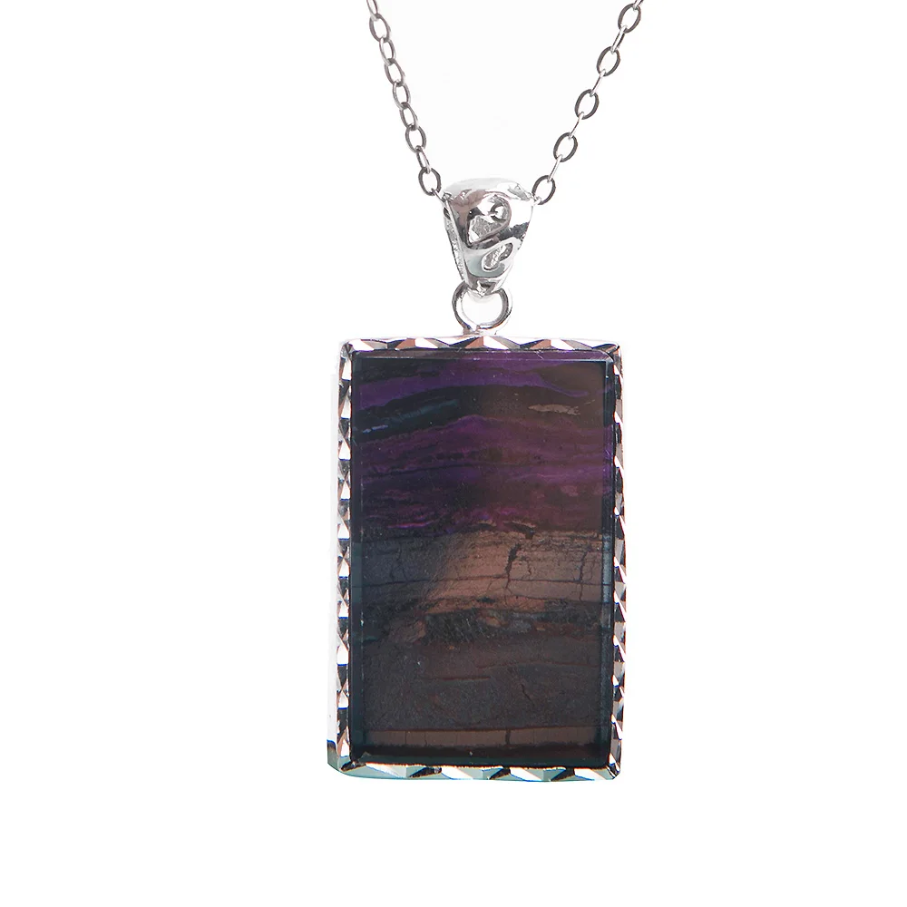 

Natural Stone Purple Sugilite Pendant Rectangle Shape Crystal Gem Silver Plated Pendants Necklace 28*19*5mm