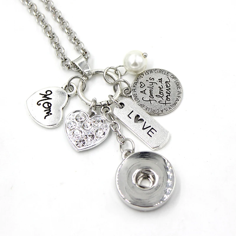 

10pcs New Arrival Wholesale Interchangeable 18mm Snap Jewelry MOM Pendant Charm Necklace Heart Snap Necklace For Mother mom Gift