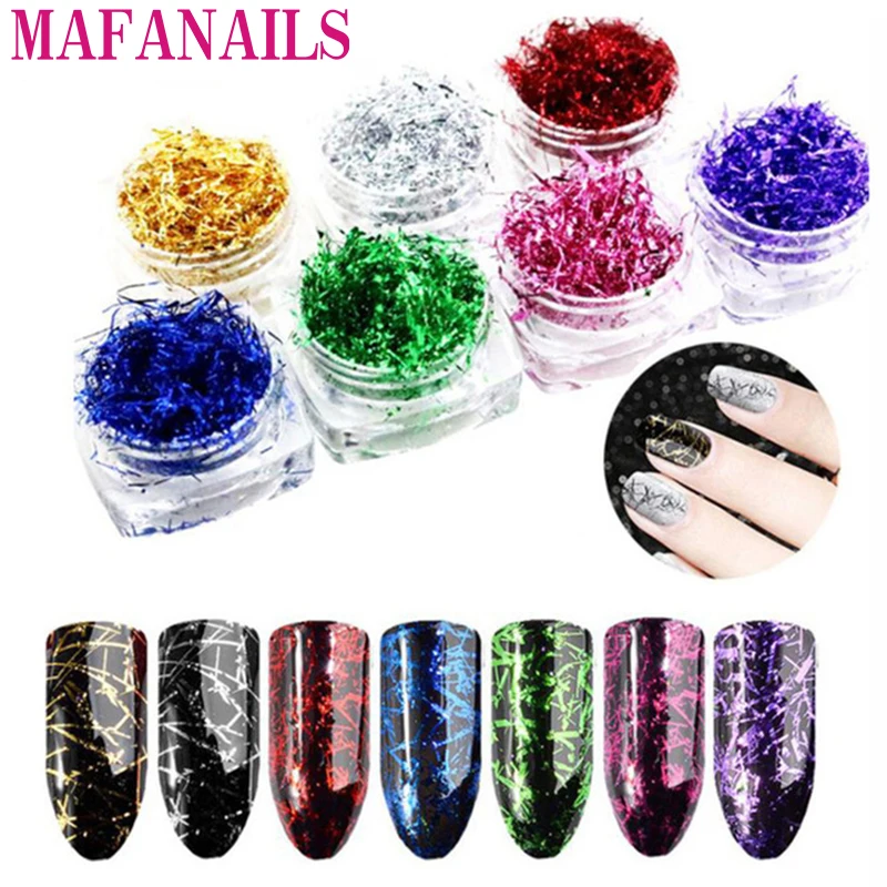

7jar/lot Aluminum Foil Flakes Magic Effect Flakes PLB26(7pcs) Strip Metal Wire Line GOLD/Silver/GREEN/RED Color DIY Nail Flakes