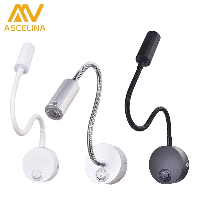 LED Silver Bedroom Bedside Lamp Reading Wall Lamps With Button ... LED Silver Bedroom Bedside Lamp Reading Wall Lamps With Button ...