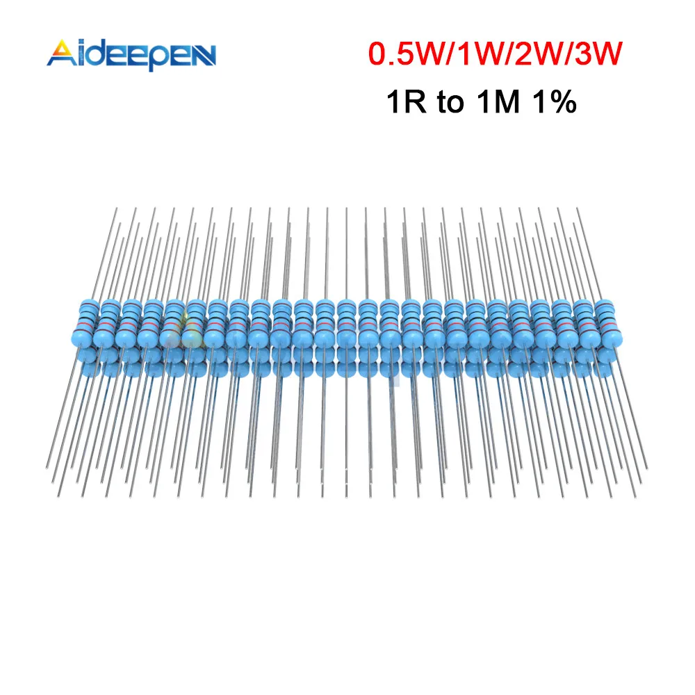 100 шт 1/2 Вт 1 Вт 2 Вт 3 Вт Сопротивление 5,1 K 4,7 K 10K 22K 470R 1 м 1% сопротивление резистора металлической пленки(1 Ом~ 1 м Ом
