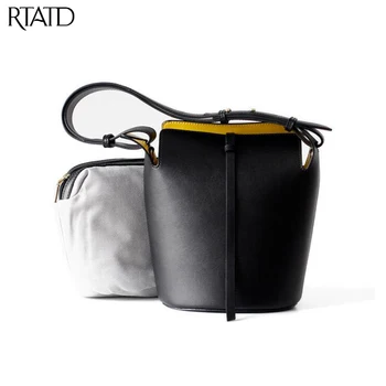 

RTATD New Women Split Leather Bags High Capacity Lady Bucket Tote Sting Design Female Handbags For Women Shoulder Bag B311
