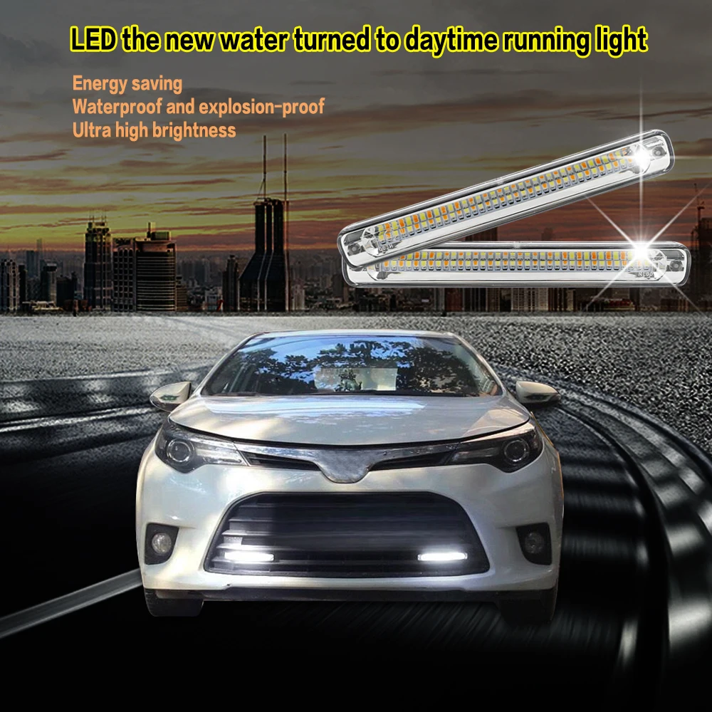 Universal DRL LED Daytime Running Lights Car Lamp External Lights Auto Waterproof Car-styling Led DRL Lamp Amber Turn Signal  (13)