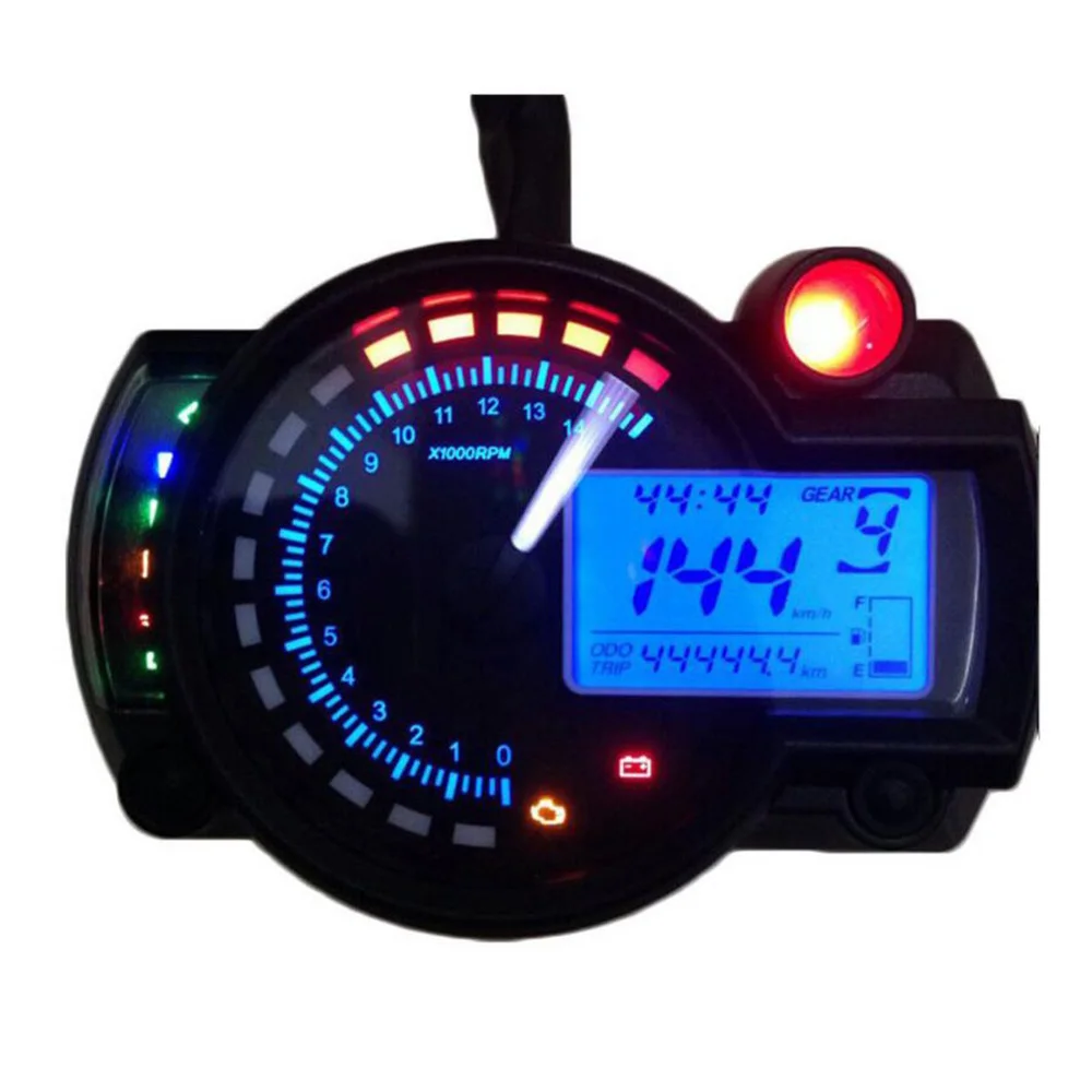 

199KM/H 12V Motorcycle Replacement LCD Light Digital Speedometer Tachometer Odometer Water Temp Fuel Gauge Motorbike Speedomete