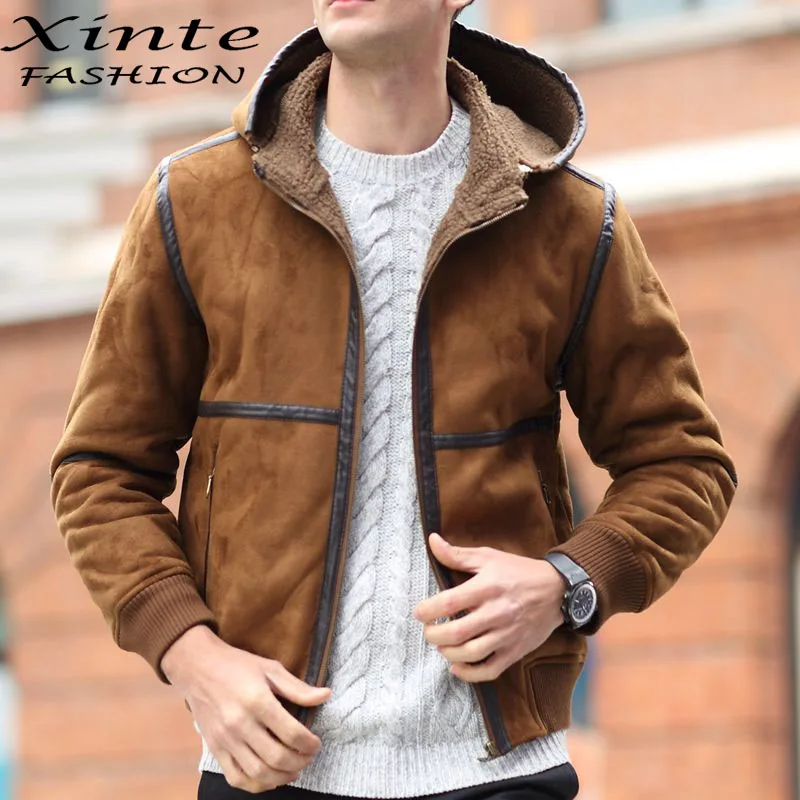 2017 Men Winter Leather Jacket Suede Leather Faux