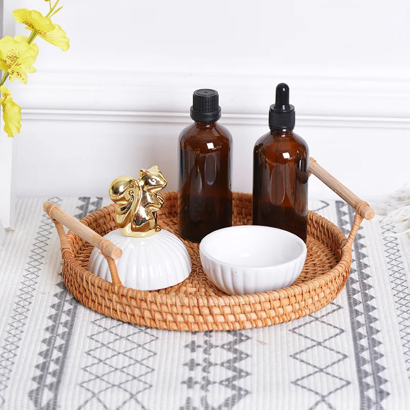 

Handmade Woven Weaving Round Storage Basket Fruit Dish Rattan Bread Basket for Kitchen Food Picnic Bread Sundry Mini Container
