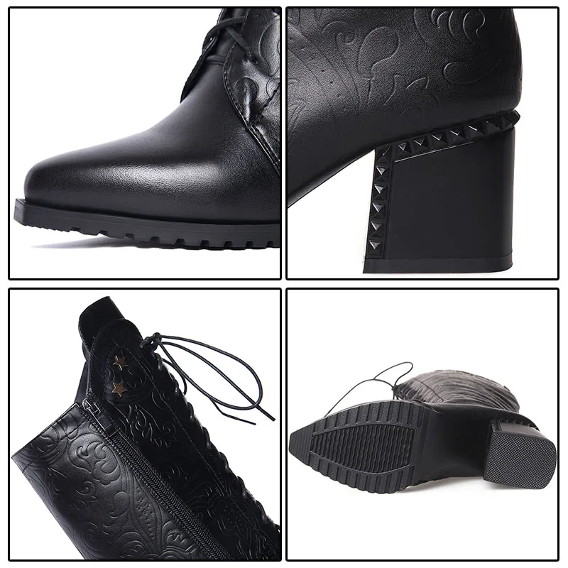 Phoentin/черные сапоги до колена на шнуровке; ажурные сапоги из натуральной кожи на молнии; коллекция года; женская обувь с металлическими украшениями; пять звезд; FT475