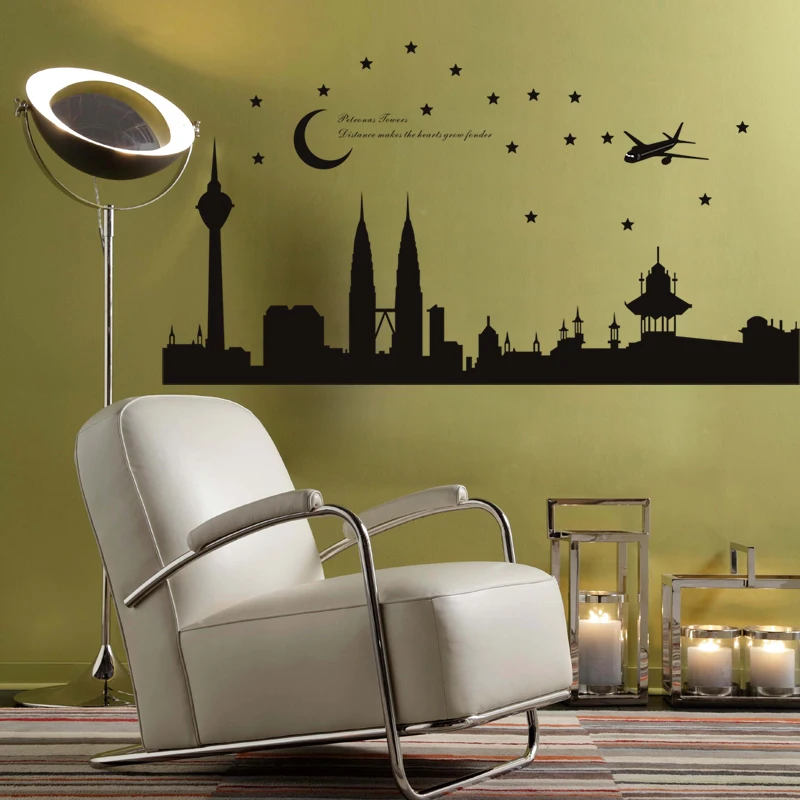 free ship malaysia petronas building picture city wall art stickers