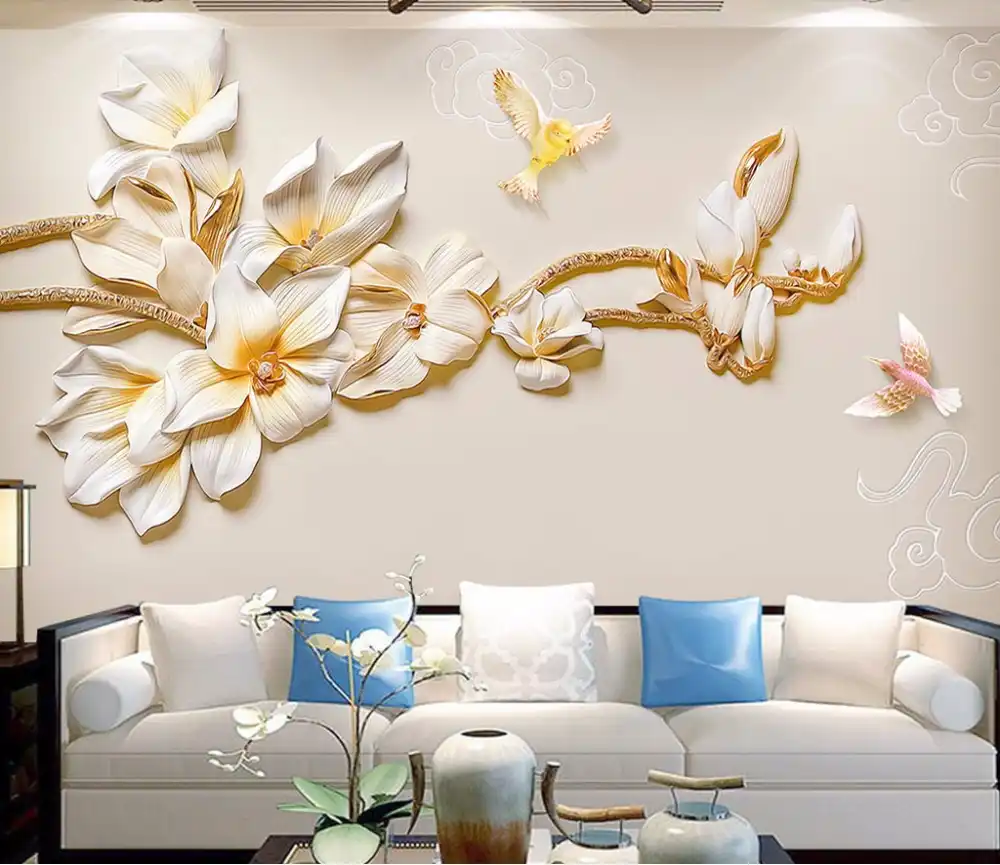 Bacaz Leaf Pattern Plaster Relief Murals 3d Wallpaper For Walls Living Room Tv Backdrop Wall Painting 3d Flower Mural Decor