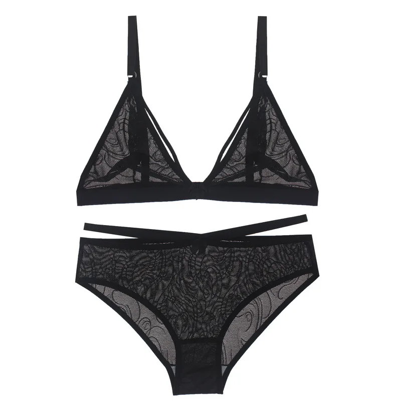 

black lingerie set transparent bra lace sexy lingerie mesh bralette women underwear push up bra see through Erotic bra and panty