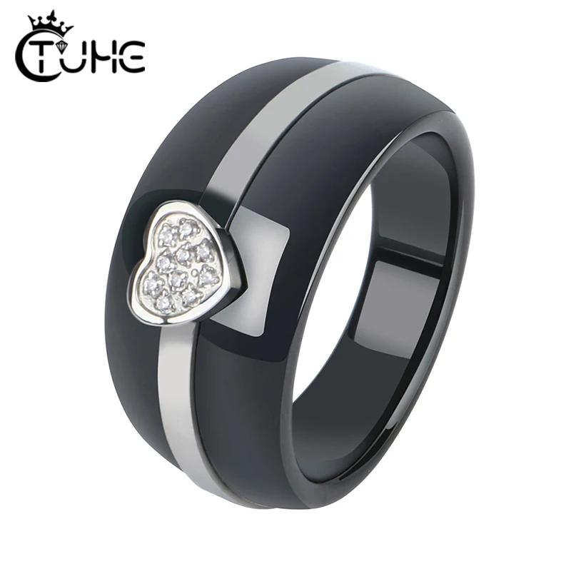 Lovely CZ Heart Alien Ring for Women Men Made With Healthy Ceramic Jewelry Never Fade Gift for Lover Family